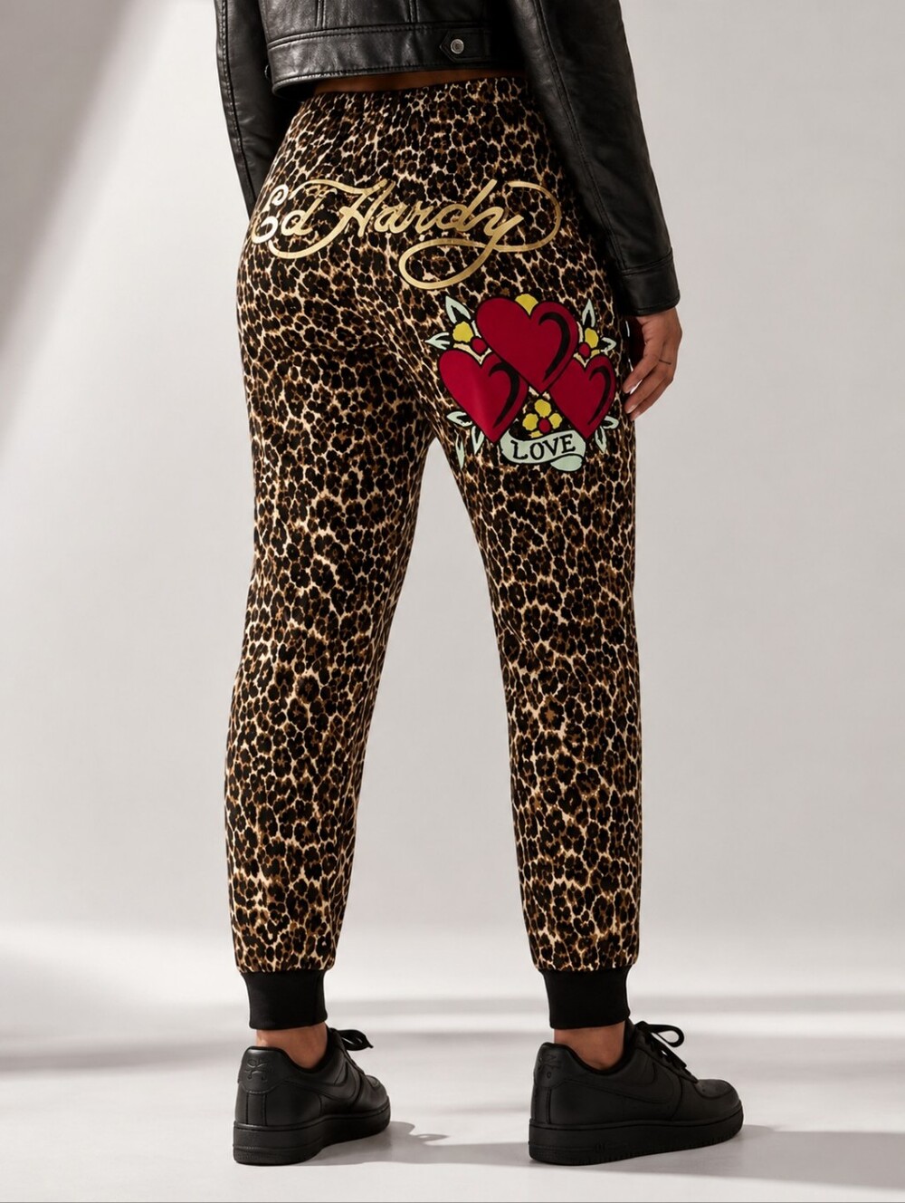 ED HARDY Leopard Heart JOGGERS Women's Plus Size 1X Sweatpants NWT